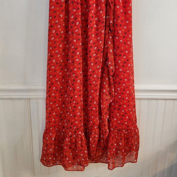 Madewell Ruffle-Strap Wrap Dress Red Midi Floral Print Summer Women's 6 - Picture 5 of 12